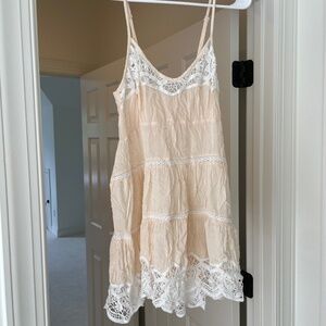 Free People pink cream white slip dress nightgown tank top size L